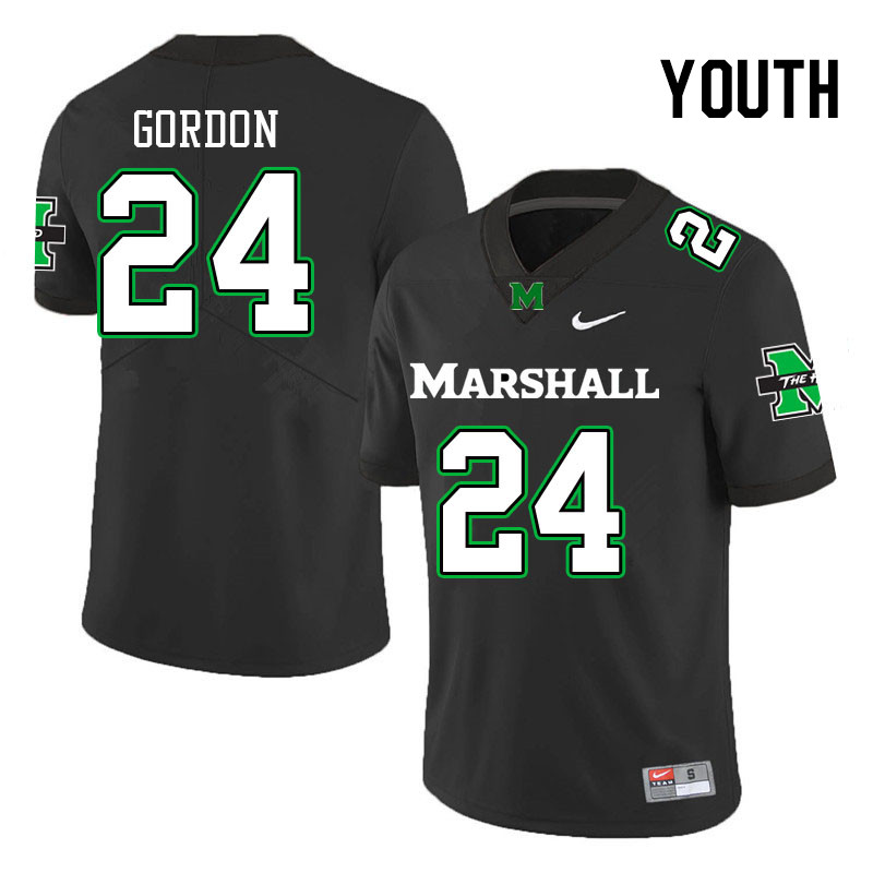 Youth #24 Isaiah Gordon Marshall Thundering Herd College Football Jerseys Stitched-Black - Click Image to Close